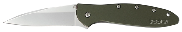 Picture of  Kershaw 1660Ol Leek  3" Folding Drop Point Plain Bead Blasted 14C28n Steel Blade Olive Drab Anodized Aluminum Handle Includes Pocket Clip