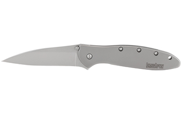 Picture of  Kershaw 1660 Leek  3" Folding Drop Point Plain Bead Blasted 14C28n Steel Blade, Bead Blasted 410 Stainless Steel Handle Includes Pocket Clip 087171166001