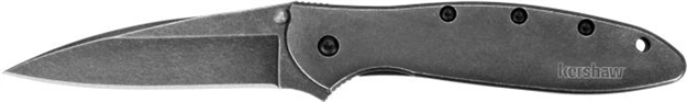 Picture of  Kershaw 1660Blkw Leek  3" Folding Drop Point Plain Black Dlc 14C28n Steel Blade Blackwash 410 Stainless Steel Handle Includes Pocket Clip 087171038049