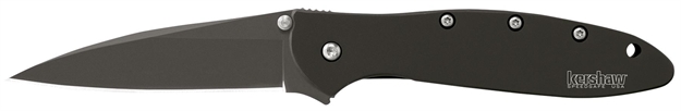 Picture of  Kershaw 1660Ckt Leek  3" Folding Modified Drop Point Plain Black Dlc 14C28n Steel Blade Black Dlc 410 Stainless Steel Handle Includes Pocket Clip 087171166049