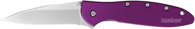 Picture of  Kershaw 1660Pur Leek  3" Folding Drop Point Plain Bead Blasted 14C28n Steel Blade Purple Anodized Aluminum Handle Includes Pocket Clip 087171035093