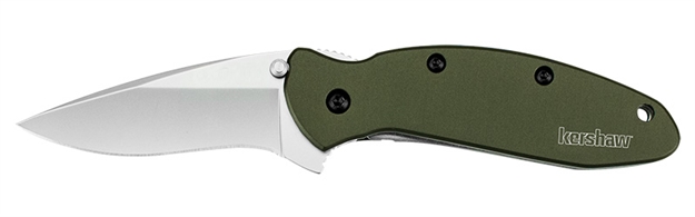 Picture of  Kershaw 1620Ol Scallion  2.40" Folding Drop Point Plain Bead Blasted 420Hc SS Blade Olive Drab Anodized Aluminum Handle Includes Pocket Clip