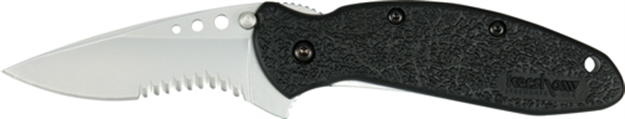 Picture of  Kershaw 1620St Scallion  2.40" Folding Drop Point Part Serrated Bead Blasted 420Hc SS Blade Black Glass-Filled Nylon  Handle Includes Pocket Clip