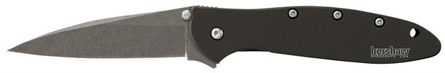 Picture of  Kershaw 1660Swblk Leek  3" Folding Drop Point Plain Stonewashed 14C28n Steel Blade Black Anodized Aluminum Handle Includes Pocket Clip 087171035079