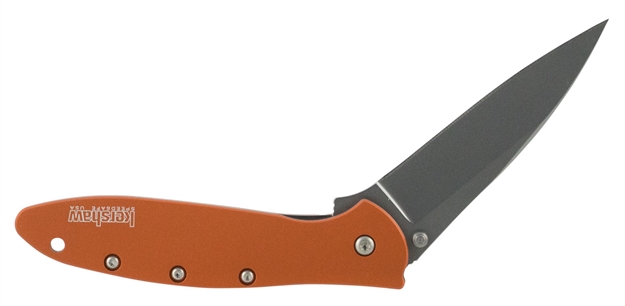 Picture of  Kershaw 1660Or Leek  3" Folding Drop Point Plain Bead Blasted 14C28n Steel Blade Orange Anodized Aluminum Handle Includes Pocket Clip 087171035130