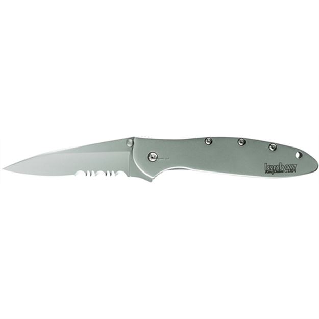 Picture of Kershaw Leek Assisted Opening Folding Knife, 3" Partially Serrated Blade, Aluminum Handle, Clam