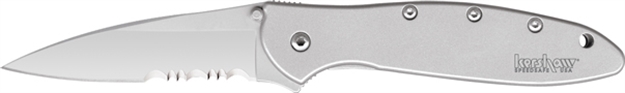 Picture of  Kershaw 1660St Leek  3" Folding Drop Point Part Serrated Bead Blasted 14C28n Steel Blade Bead Blasted 410 Stainless Steel Handle Includes Pocket Clip