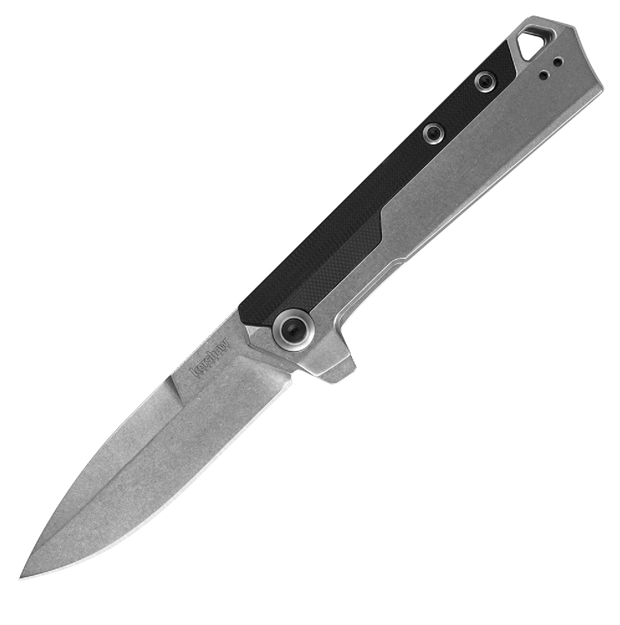 Picture of  Kershaw 3860 Oblivion  3.50" Folding Spear Point Plain Stonewashed 8Cr13mov SS Blade Black/Bead Blasted Glass-Filled Nylon Handle Includes Pocket Clip