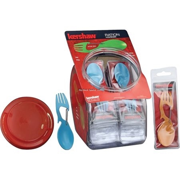 Picture of Kershaw Ration Tool 36 PC Kit 4.6", Orange,Teal,Green, Fork, Spoon, Bottle Opener