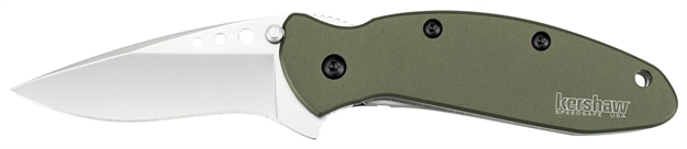 Picture of  Kershaw 1620Ol Scallion  2.40" Folding Drop Point Plain Bead Blasted 420Hc SS Blade Olive Drab Anodized Aluminum Handle Includes Pocket Clip