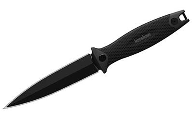 Picture of  Kershaw 4007 Secret Agent  4.40" Fixed Spear Point Plain Black Oxide 8Cr13mov SS Blade Black Glass-Filled Nylon Handle Includes Sheath 087171036977