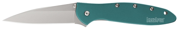 Picture of  Kershaw 1660Teal Leek  3" Folding Drop Point Plain Bead Blasted 14C28n Steel Blade Teal Anodized Aluminum Handle Includes Pocket Clip 087171037561