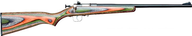 Picture of  Crickett Ksa2252 Youth  22 LR 1Rd 16.12" Blued Barrel & Receiver, Fixed Front/Adjustable Rear Peep Sights, Camo Laminate Stock W/11.5" Lop, Rebounding Firing Pin Safety 611613022527