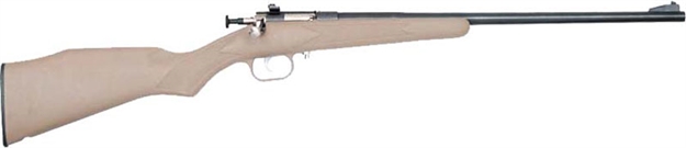 Picture of  Crickett Ksa2235 Youth  22 LR 1Rd 16.12" Blued Barrel & Receiver, Fixed Front/Adjustable Rear Peep Sights, Desert Tan Synthetic Stock W/11.5" Lop, Rebounding Firing Pin Safety 611613022350