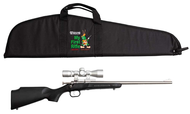 Picture of  Crickett Ksa2245bsc MY First Rifle Package 22 S/L/Lr Single Shot 16.10" Stainless Steel Barrel & Receiver, Black Synthetic Fixed Stock, 4X32 Scope
