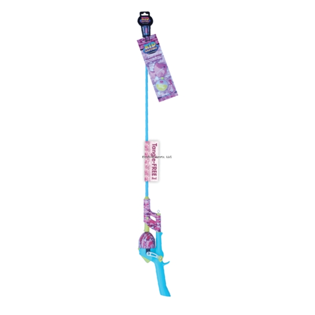 Picture of Kid Casters Pink/Teal Camo Tangle-Free Kids Combo, 34" Inline Rod, 3.3:1 Gear Ratio, Casting Plug, Safety Hook, 1.5" Bobber