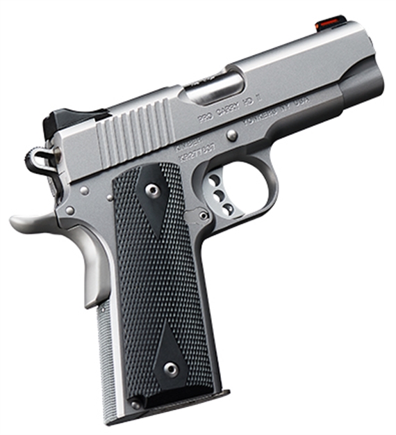 Picture of  Kimber Mfg.,Inc 3200044Ca Pro Carry HD II (Ca) 38 Super 9+1 4" Stainless Steel Slide Satin Silver Black Synthetic Double Diamond Checkering Grip