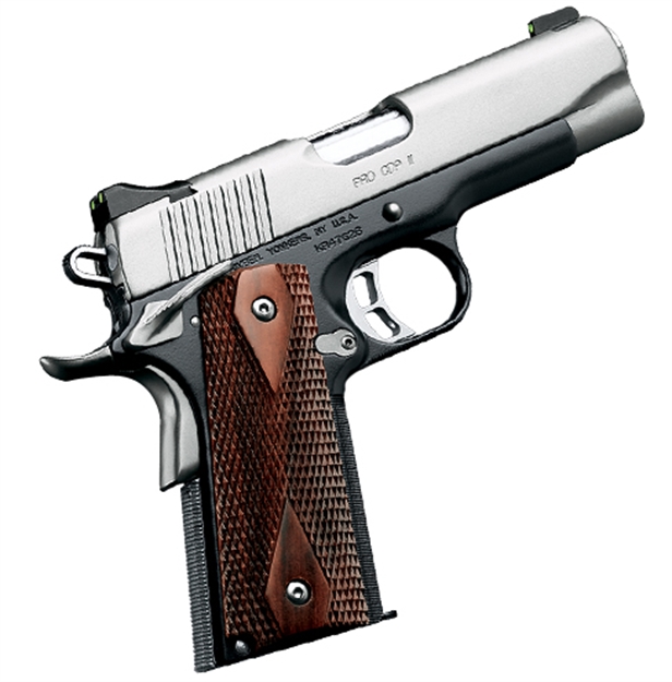 Picture of Kimber Mfg.,Inc 3200055Ca Pro Cdp II (Ca) 45 Acp 7+1 4" Satin Silver Stainless Steel Slide Matte Black Kimpro II Rosewood Double Diamond Grip KIM3200055 669278320557