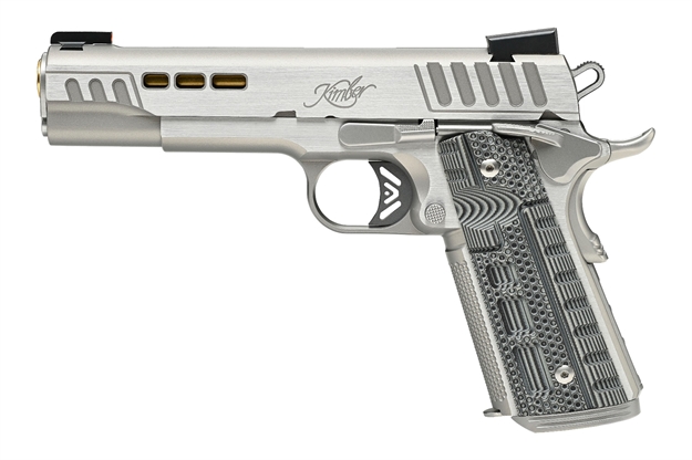 Picture of  Kimber Mfg.,Inc 3000420Ca Rapide Dawn (Ca) (Ma) 9Mm 9+1 5" Kimpro Silver Front And Rear Serrations Stainless Steel Slide Gray/Black Rapide G10 Grip 669278904207