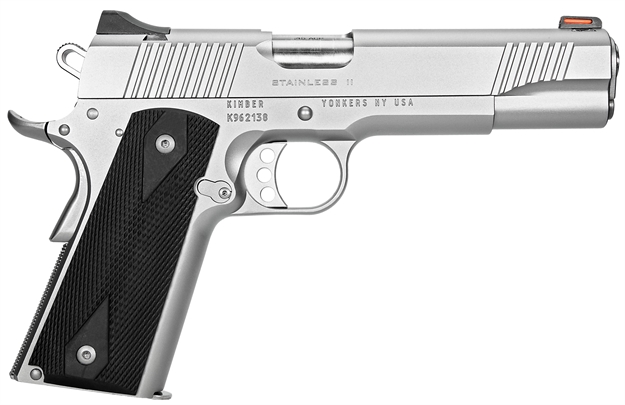 Picture of Kimber Mfg.,Inc 3200007 Stainless II Club Bundle 45Acp 7+1 5" Satin Silver Front Serrations Stainless Steel Slide Black Synthetic Grip 3200007CAB 669278920078