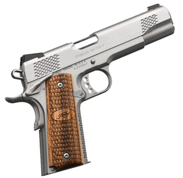 Picture of  Kimber Mfg.,Inc 3200181Ca Stainless Raptor II (Ca) 45 Acp 8+1 5" Brush Polished Front Serrations Stainless Steel Slide 669278921815