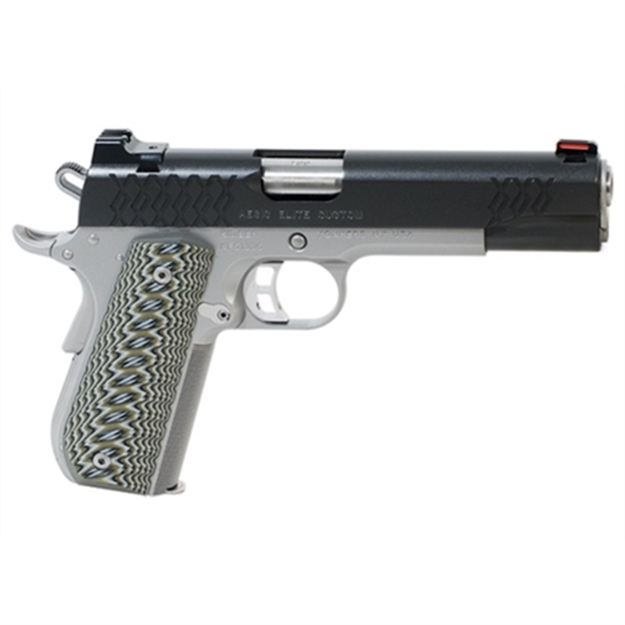 Picture of Kimber Mfg, Inc 3000351 Aegis Elite Custom 45 Acp 8+1 5" Stainless Match Grade Barrel, Kimpro II Black Serrated Stainless Steel Slide, Satin Silver Stainless Steel Frame W/Beavertail, G10 Grip KIM3000351 669278303512