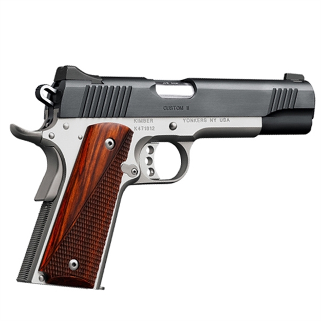 Picture of Kimber Mfg.,Inc 3200334 Custom II Two-Tone 9Mm 9+1 5" Front Serrations Steel Slide Brush Polished Smooth/Checkered Rosewood Grip KIM3200334 669278323343