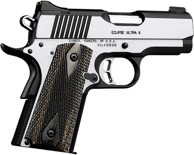Picture of  Kimber Mfg.,Inc 3200042Ca Eclipse Ultra II (Ca) 45 Acp 7+1 3" Stainless Steel Slide Brush Polished Front Strap Checkering Laminated Gray/Black Double Diamond Grip