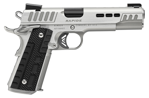 Picture of  Kimber Mfg.,Inc 3000429 Rapide Frost 10Mm Auto 8+1 5" Black Dlc Stainless Steel Barrel, Kimpro II Silver Lightening Cut/Serrated Stainless Steel Slide & Frame W/Beavertail, Black G10 Grip