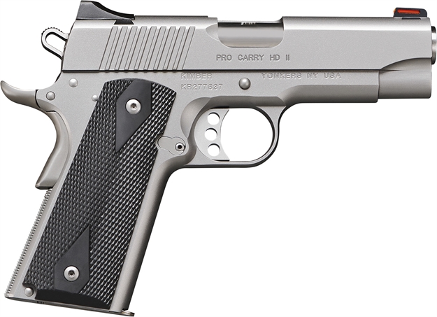 Picture of  Kimber Mfg.,Inc 3200044Ca Pro Carry HD II (Ca) 38 Super 9+1 4" Stainless Steel Slide Satin Silver Black Synthetic Double Diamond Checkering Grip
