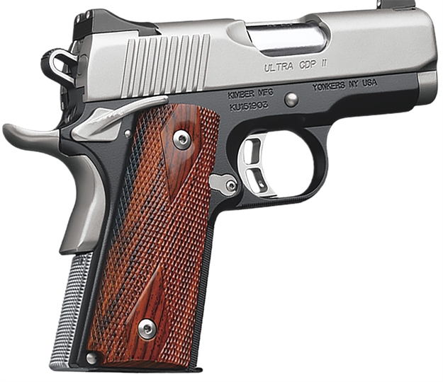 Picture of Kimber Mfg.,Inc 3200057Ca Ultra Cdp II (Ca) 45 Acp 7+1 3" Satin Silver Stainless Steel Slide Matte Black Kimpro II Rosewood Double Diamond Grip KIM3200057