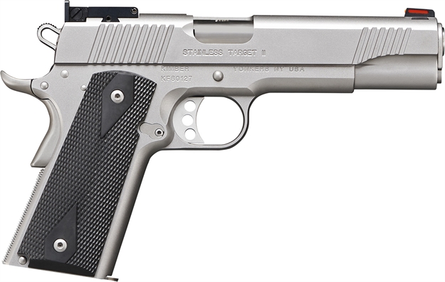 Picture of  Kimber Mfg.,Inc 3200107Ca Stainless Target II (Ca) 10Mm 8+1 5" Satin Silver Front Serrations Stainless Steel Slide Black Synthetic Double-Diamond Checkering Grip