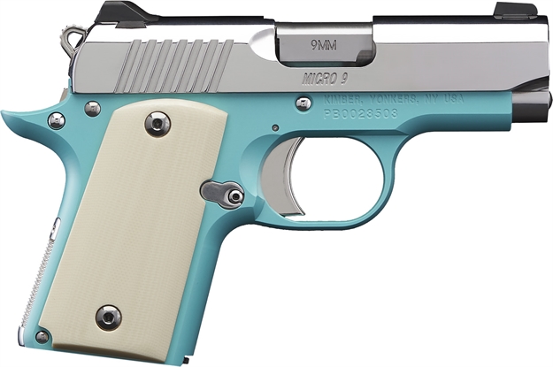 Picture of  Kimber Mfg.,Inc 3700647 Micro 9 Bel Air NS 9Mm 6+1 3.15" Stainless Steel Slide Bel Air Blue Mirror-Polished Ivory G-10 Grip