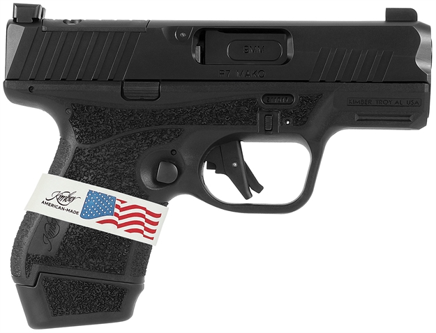 Picture of  Kimber Mfg, Inc 3800004 R7 Mako Liberty Sub-Compact Frame 9Mm Luger 13+1 3.37" Black Dlc Match Grade Barrel, Black Fnc Nitride Optic Ready/Serrated Stainless Steel Slide, Black Polymer Frame