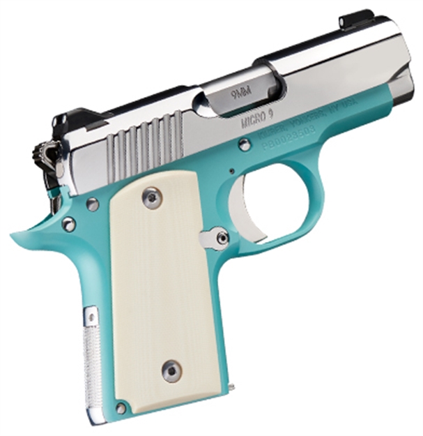 Picture of  Kimber Mfg.,Inc 3700647 Micro 9 Bel Air NS 9Mm 6+1 3.15" Stainless Steel Slide Bel Air Blue Mirror-Polished Ivory G-10 Grip