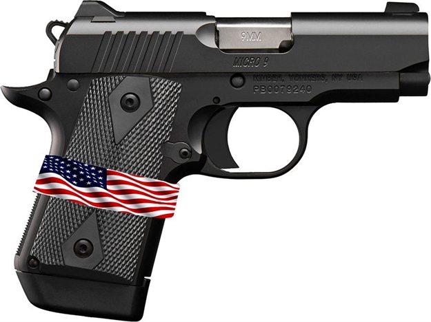 Picture of  Kimber Mfg, Inc 3300244 Micro 9 Liberty Micro Frame 9Mm Luger 7+1 3.15" Stainless Ramped Barrel, Kimpro II Black Serrated Stainless Steel Slide, Kimpro II Black Aluminum Frame W/Beavertail