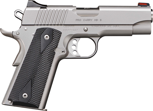 Picture of  Kimber Mfg.,Inc 3200044Ca Pro Carry HD II (Ca) 38 Super 9+1 4" Stainless Steel Slide Satin Silver Black Synthetic Double Diamond Checkering Grip 669278320441