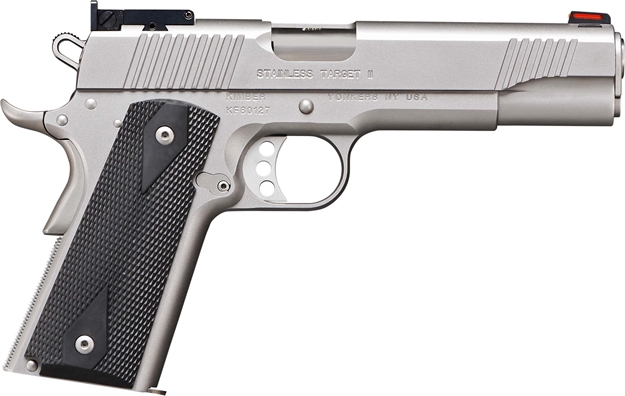 Picture of  Kimber Mfg.,Inc 3200108Ca Stainless Target II (Ca) 9Mm 9+1 5" Satin Silver Front Serrations Stainless Steel Slide Black Synthetic Double-Diamond Checkering Grip 669278321080