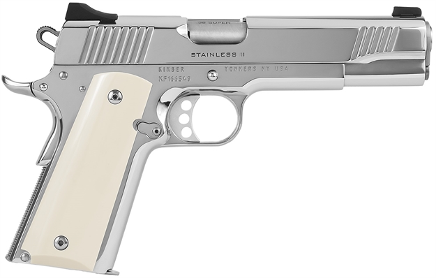 Picture of  Kimber Mfg.,Inc 3200397 High Polished  38 Super 9+1 5" Front Serrations Stainless Steel Slide High Polished Bonded Smooth Ivory Grip 669278323978