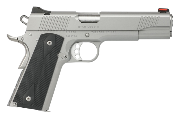 Picture of Kimber Mfg.,Inc 3200007 Stainless II Club Bundle 45Acp 7+1 5" Satin Silver Front Serrations Stainless Steel Slide Black Synthetic Grip 3200007CAB