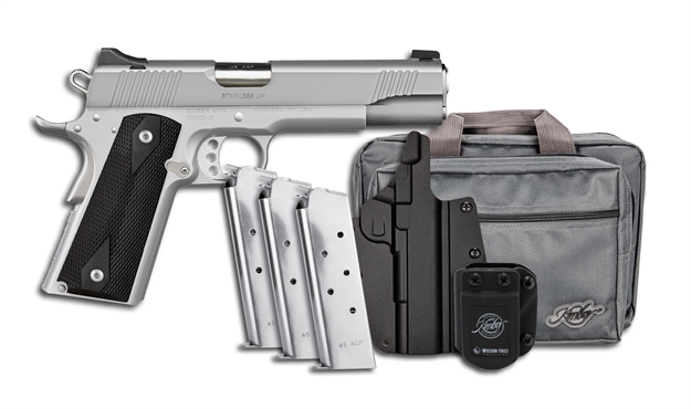 Picture of  Kimber Mfg, Inc 3700826 Stainless LW Club Bundle Full Size Frame 45 Acp 7+1 5" Stainless Match Grade Barrel, Serrated Stainless Steel Slide, Stainless Aluminum Frame W/Beavertail, Black Textured Grip 669278378268