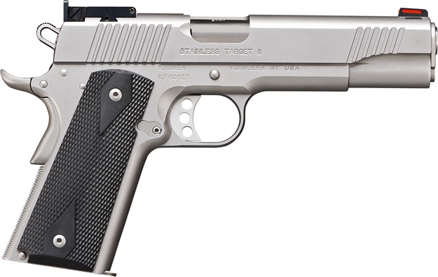 Picture of  Kimber Mfg.,Inc 3200108Ca Stainless Target II (Ca) 9Mm 9+1 5" Satin Silver Front Serrations Stainless Steel Slide Black Synthetic Double-Diamond Checkering Grip