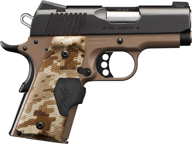 Picture of Kimber Mfg.,Inc 3200167Ca Ultra Covert II (Ca) 45 Acp 7+1 3" Matte Black Steel Slide Dark Earth Kimpro II Digital Camo W/ Kimber Logo Grip KIM3200167