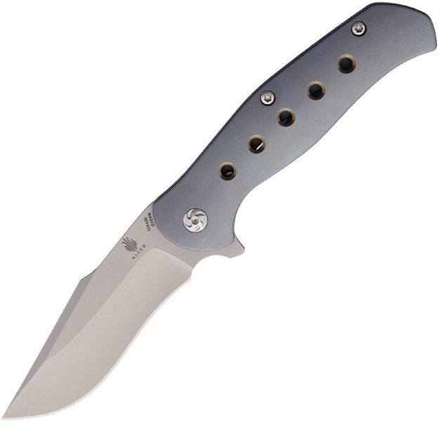 Picture of Kizer Lancer 2 3.375" Flipper - Blue TI - Beadblast Plain
