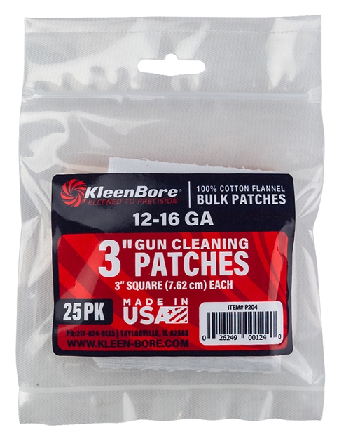 Picture of  Kleenbore P204 Super Shooter  12-16 Gauge Shotgun 3" 100% Cotton Flannel 25 Per Pack