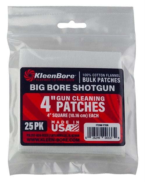 Picture of  Kleenbore P206 Super Shooter  Big Bore Shotgun/ 37/40Mm Launcher  4" 100% Cotton Flannel 25 Per Pack 026249003374