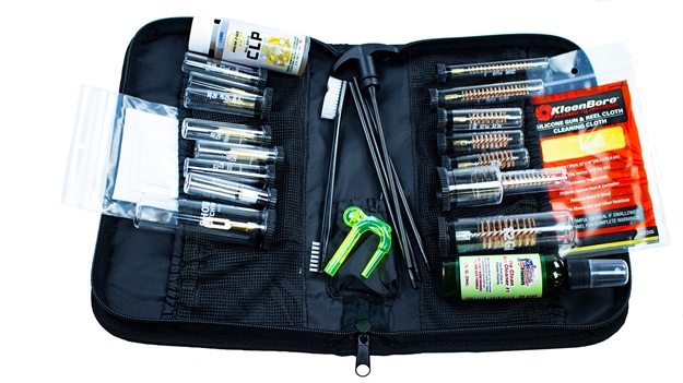 Picture of  Kleenbore Tac100 Tactical Maintenance System Multi-Caliber/12 Gauge/Black Zippered Pouch Case