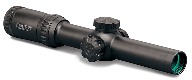 Picture of  Konus 7184 Konuspro M-30 Matte Black 1-4X 24Mm 30Mm Tube Illuminated Dual Blue/Red Circle Dot Reticle 698156071847