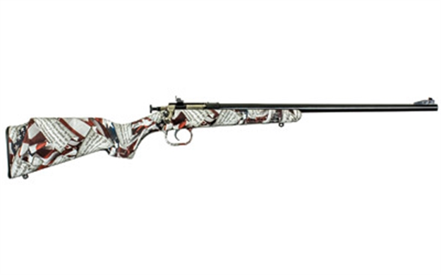 Picture of  Crickett Ksa2168 Youth  22 LR 1Rd 16.12" Blued Barrel & Receiver, Fixed Front/Adjustable Rear Peep Sight, American Flag/Amendment Synthetic Stock W/11.5" Lop, Rebounding Firing Pin Safety