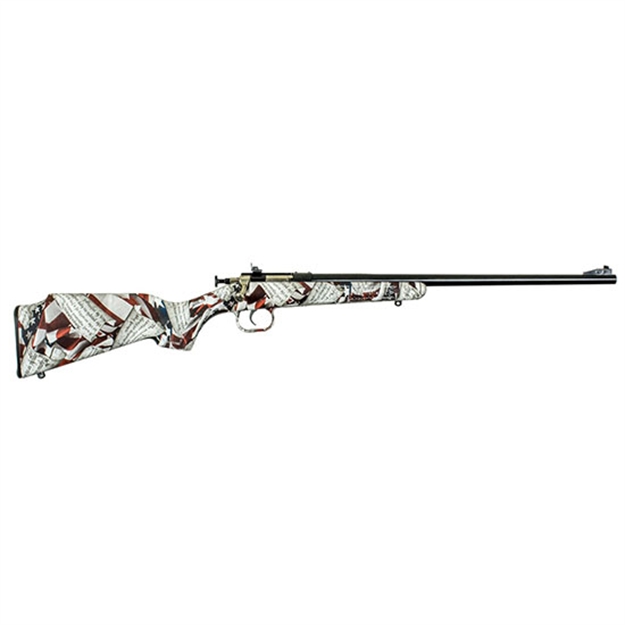 Picture of  Crickett Ksa3168 Youth  22 LR 1Rd 16.12" Stainless Steel Barrel, Fixed Front/Adjustable Rear Peep Sights, American Flag/Amendment Synthetic Stock W/11.5" Lop, Rebounding Firing Pin Safety 611613031680